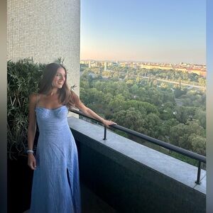 Linen Corset Dress | Blue Spaghetti Strap Dress